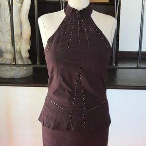 2 pc Embellished Brown Silk Karen Millen Dress 14